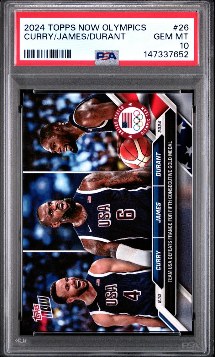 2024 #26 Kevin Durant/LeBron James/Steph Curry PSA 10 Topps Now Olympic Games