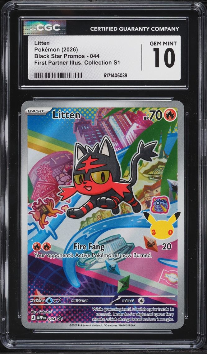 2026 Pokemon Mega Evolution Promo First Partner Illustration S1 Full Art Litten #44 CGC 10 GEM