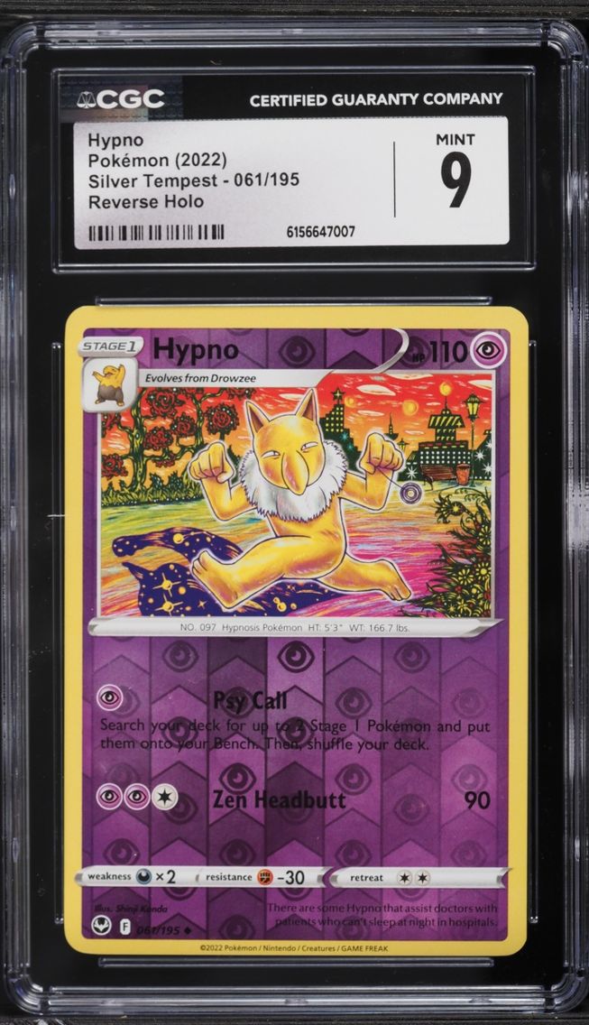 2022 Pokemon Sword & Shield Silver Tempest Reverse Holo Hypno #061 CGC 9 MINT