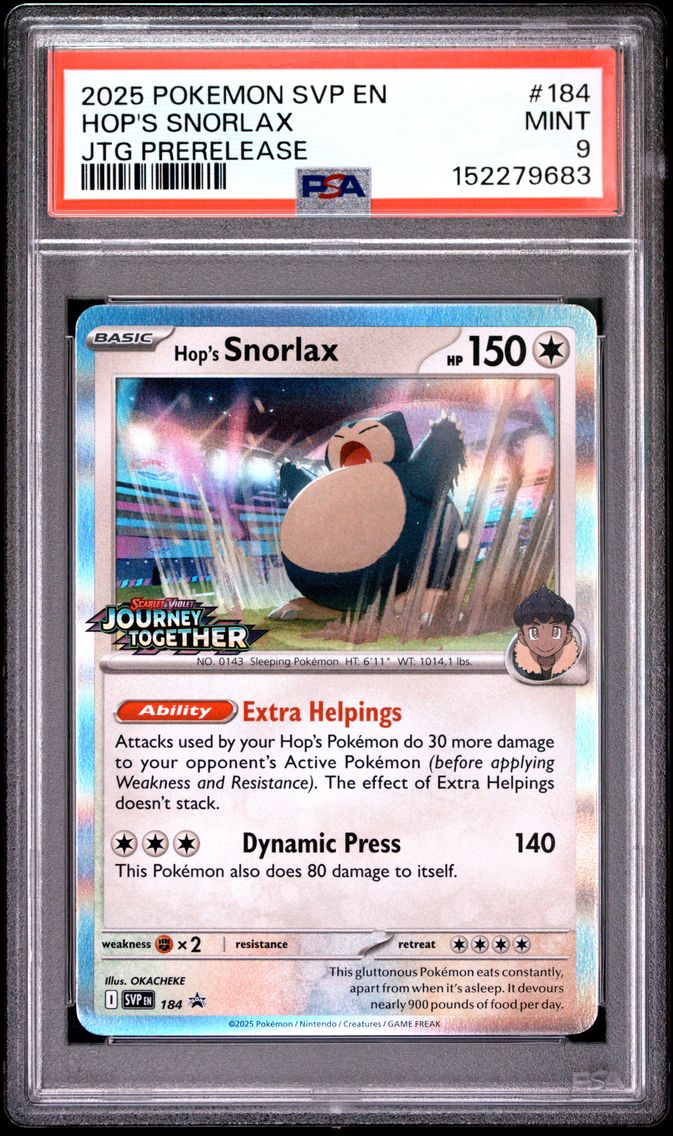 2025 #184 Hop's Snorlax PSA 9 Svp EN-SV Black Star Promo