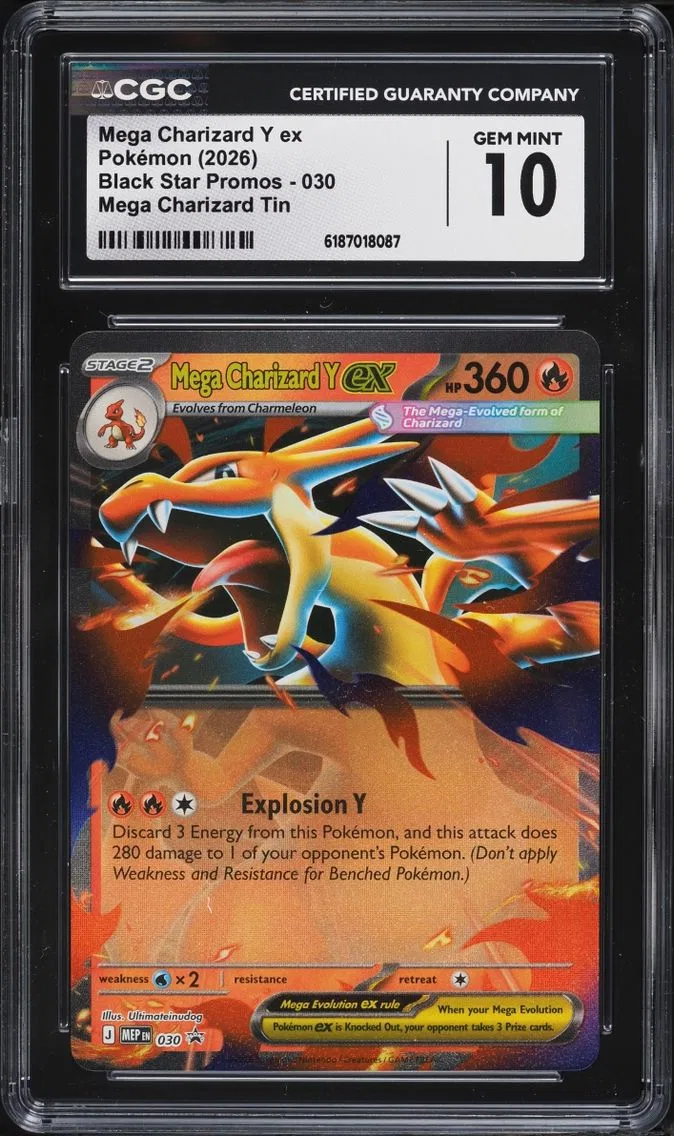 2026 #30 Mega Charizard Y EX CGC 10 Pokemon Mega Evolution Black Star Promo Tin