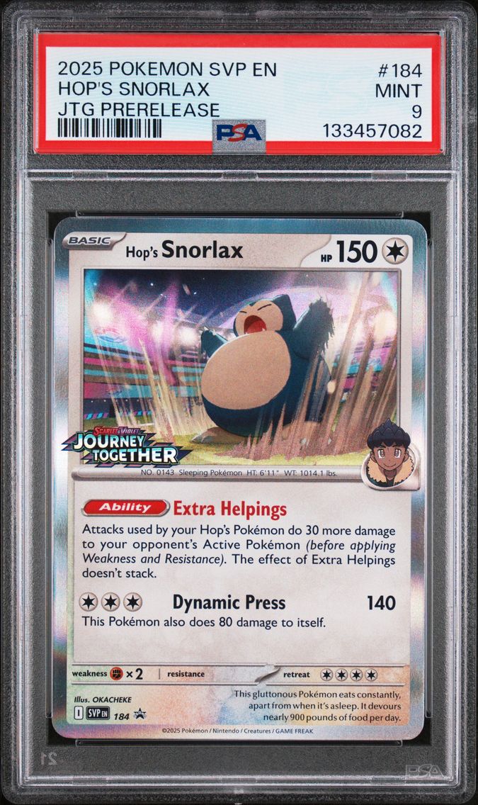 2025 #184 Hop's Snorlax PSA 9 Svp EN-SV Black Star Promo Pokemon