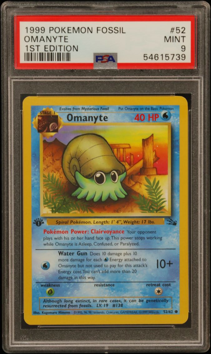 1999 #52 Omanyte 1st Edition PSA 9 Fossil