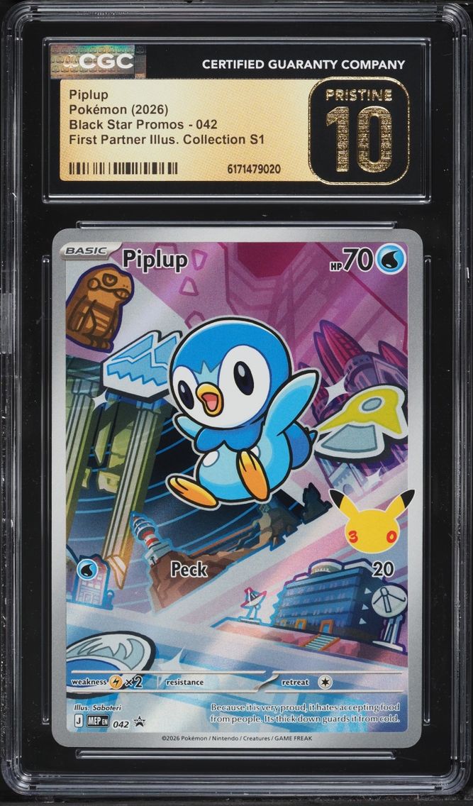 2026 Pokemon Mega Promo First Partner Illustration Full Art Piplup #42 CGC 10 PRISTINE