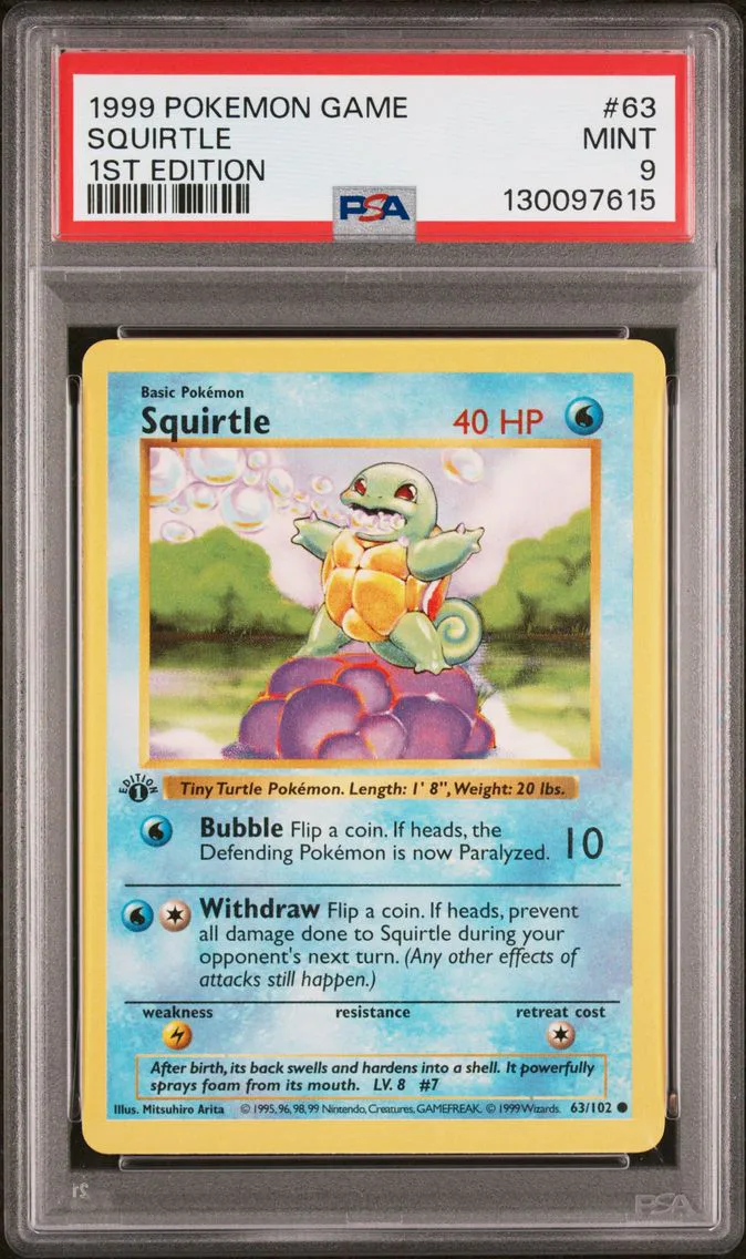 1999 #63 Squirtle 1st Edition PSA 9 Game