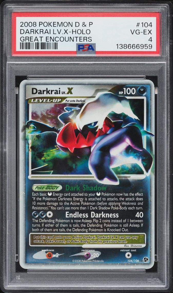 2008 Pokemon Diamond & Pearl Great Encounters Holo Darkrai LV.X #104 PSA 4 VGEX