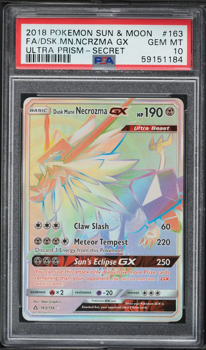 2018 #163 Full Art/Dusk Mane Necrozma GX PSA 10 Sun & Moon Ultra Prism Pokemon