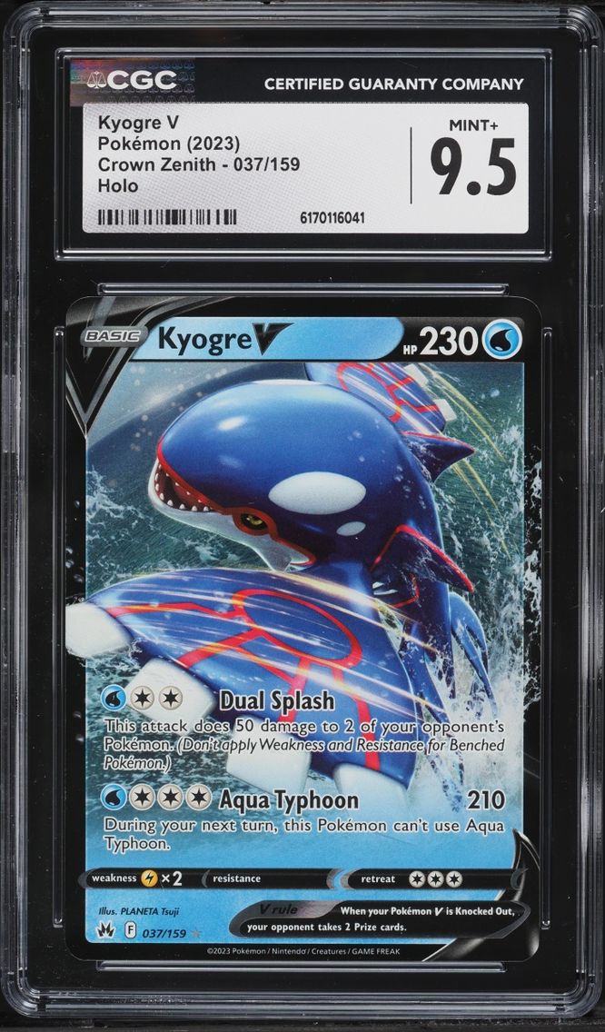 2023 Pokemon Sword & Shield Crown Zenith Holo Kyogre V #37 CGC 9.5 MINT+