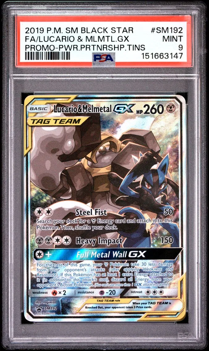 2019 #SM192 Full Art/Lucario & Melmetal GX PSA 9 SM Black Star Promo