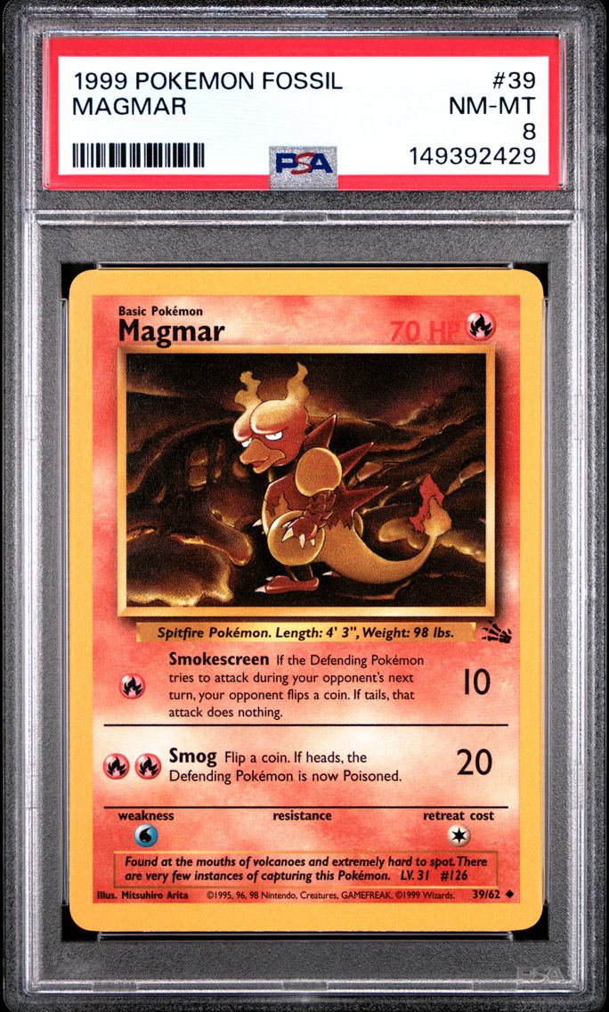 1999 #39 Magmar PSA 8 Fossil Pokemon
