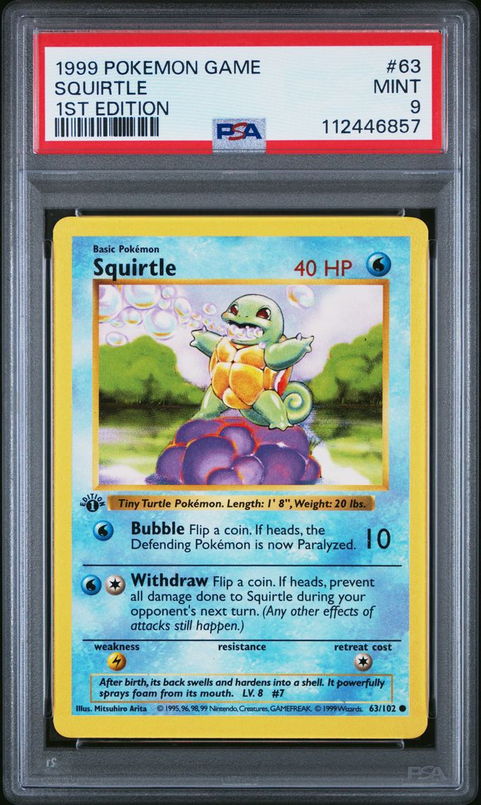 1999 #63 Squirtle 1st Edition PSA 9 Game