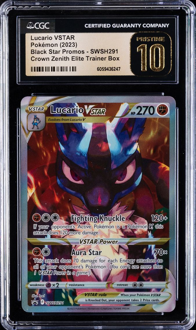 2023 #291 Full Art/Lucario Vstar CGC 10 Pristine Swsh Black Star Promo Pokemon