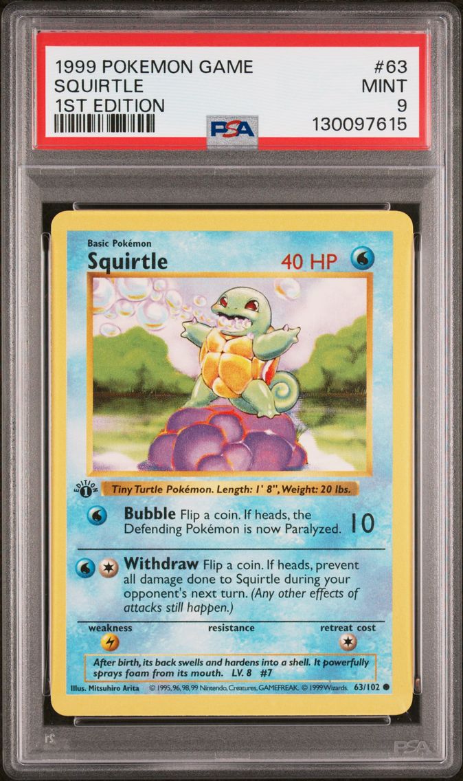 1999 #63 Squirtle 1st Edition PSA 9 Game