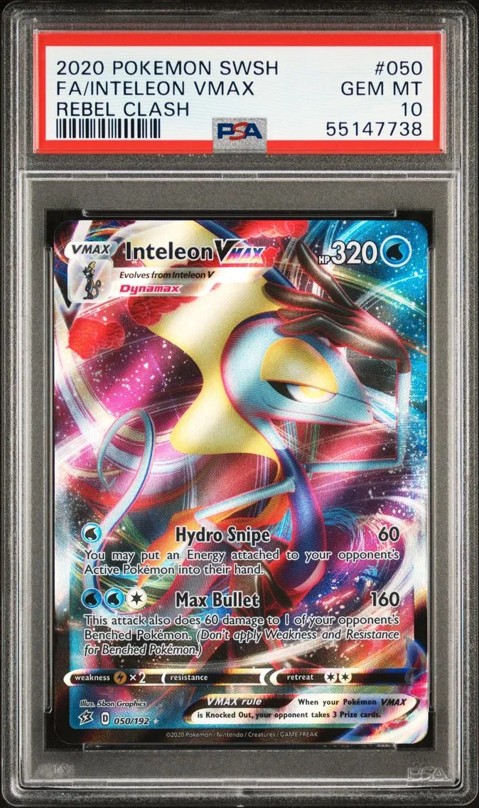 2020 #050 Full Art/Inteleon Vmax PSA 10 Sword & Shield Rebel Clash Pokemon