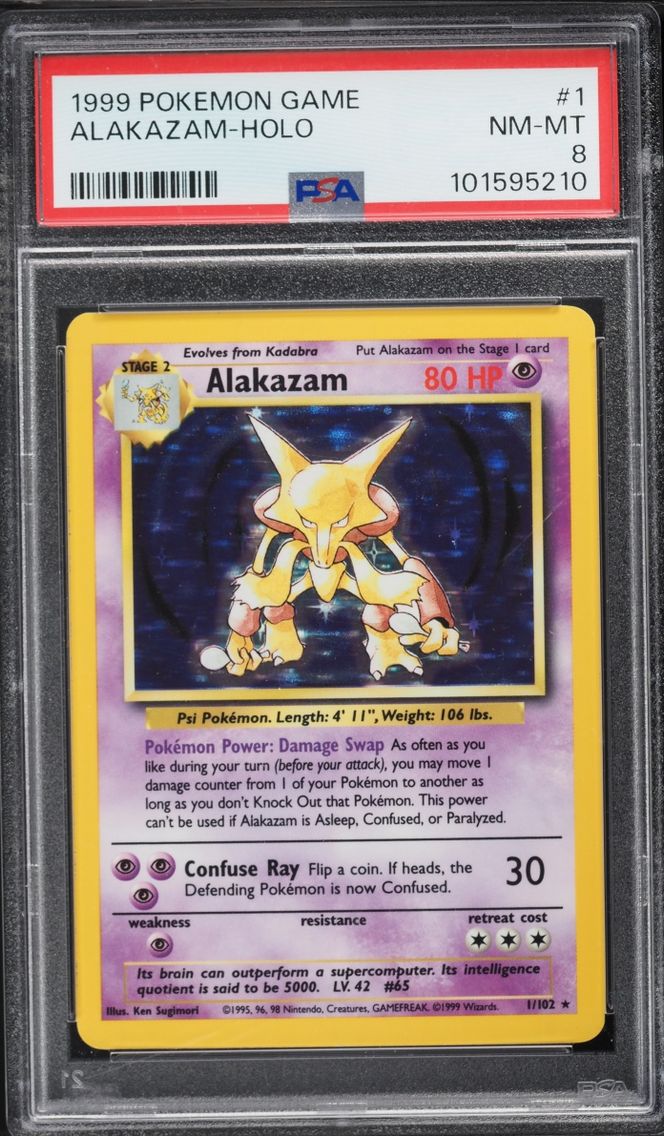 1999 #1 Base Set Holo Alakazam NM-MT PSA 8 Pokemon
