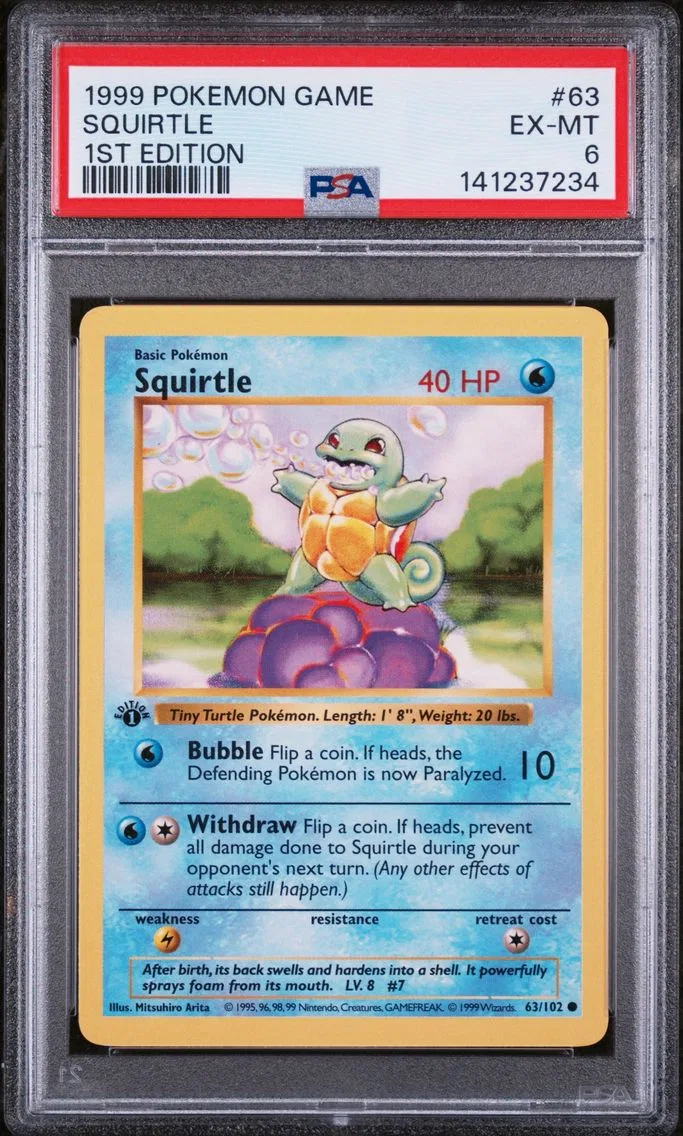 1999 #63 Squirtle 1st Edition PSA 6 Game