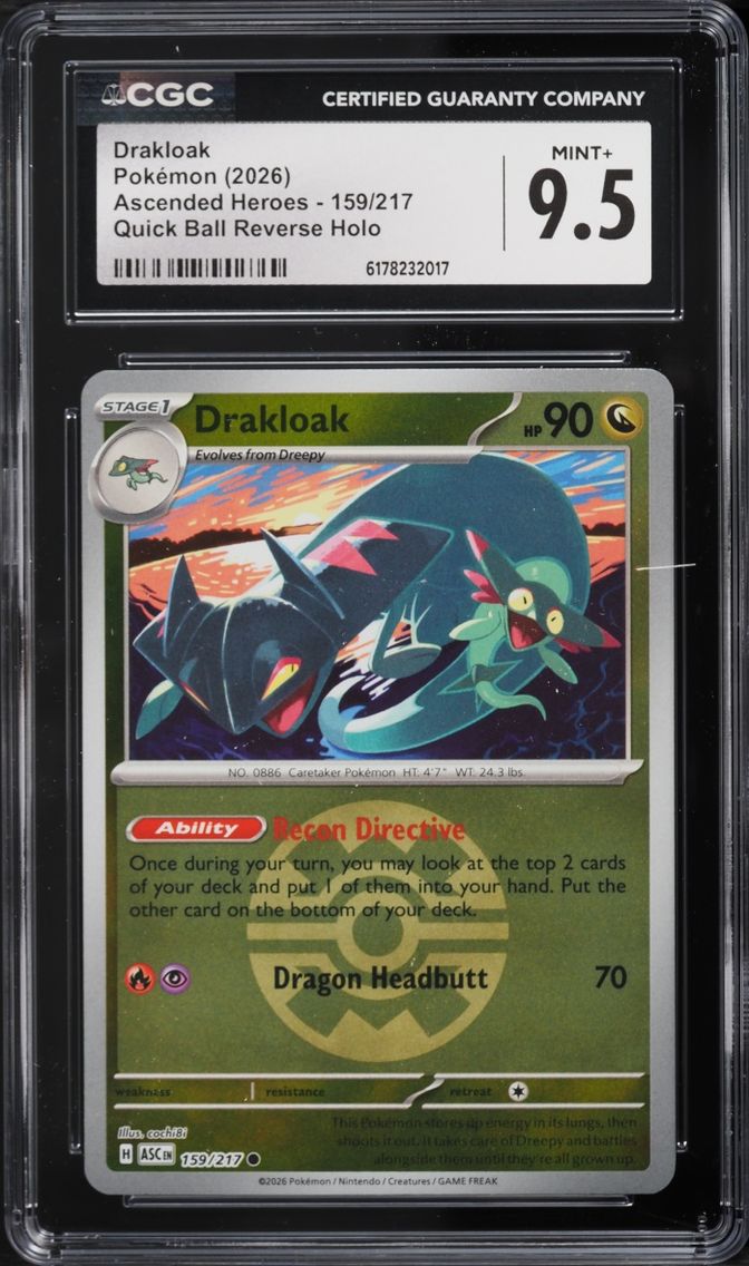 2026 Pokemon Mega Evolution Ascended Heroes Quick Ball Reverse Holo Drakloak #159 CGC 9.5 MINT+