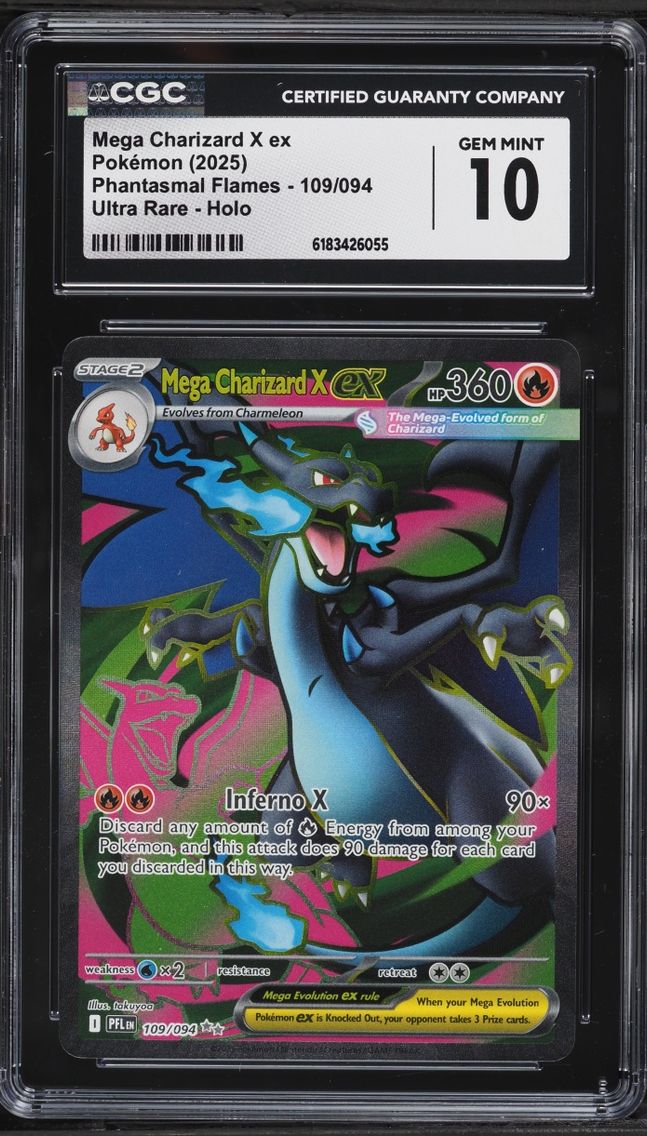 2025 #109 Mega Charizard X Ex CGC 10 Pokemon Mega Evolution Phantasmal Flames Full Art