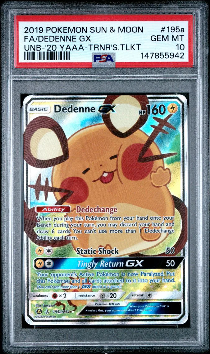 2019 #195a Full Art/Dedenne GX PSA 10 Sun & Moon Unbroken Bonds