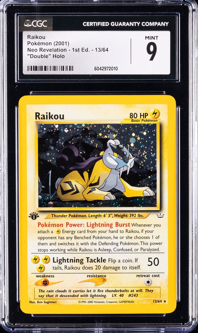 2001 #13 Raikou DOUBLE HOLO ERROR CGC 9 Neo Revelation - 1st Edition - English Pokemon