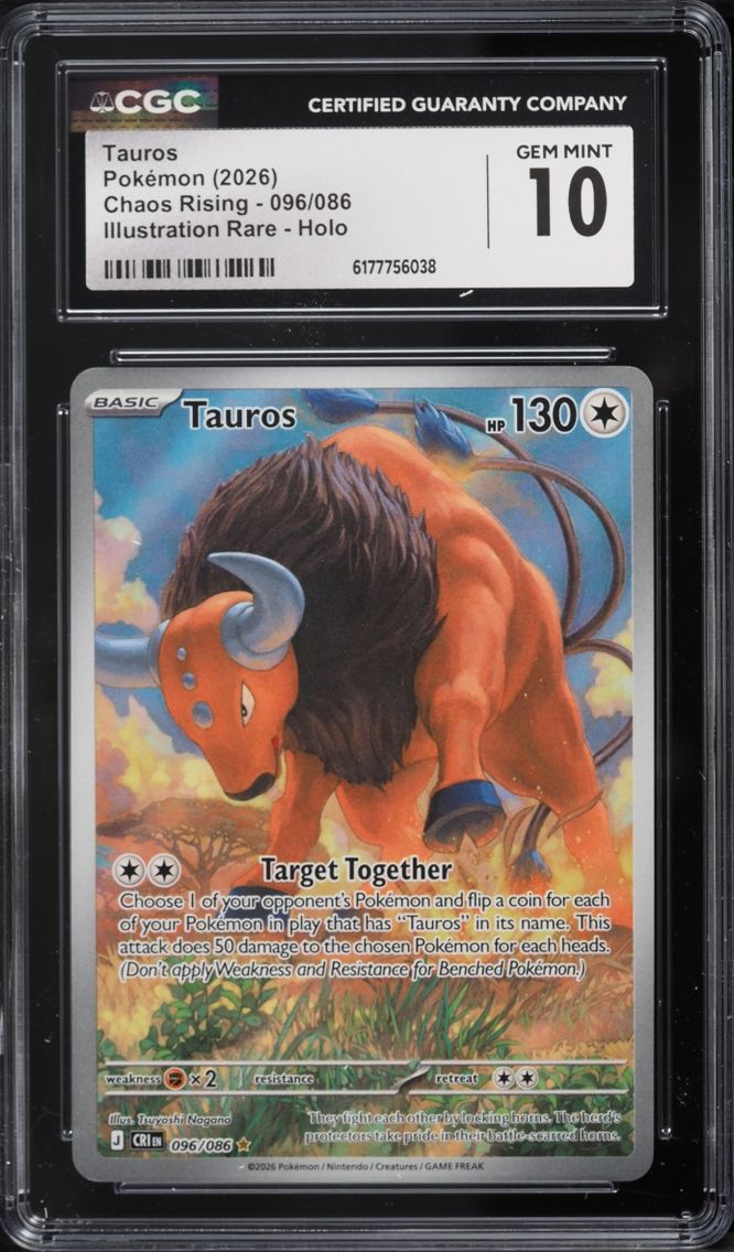 2026 Pokemon Mega Evolution Chaos Rising IR Tauros #96 CGC 10 GEM MINT