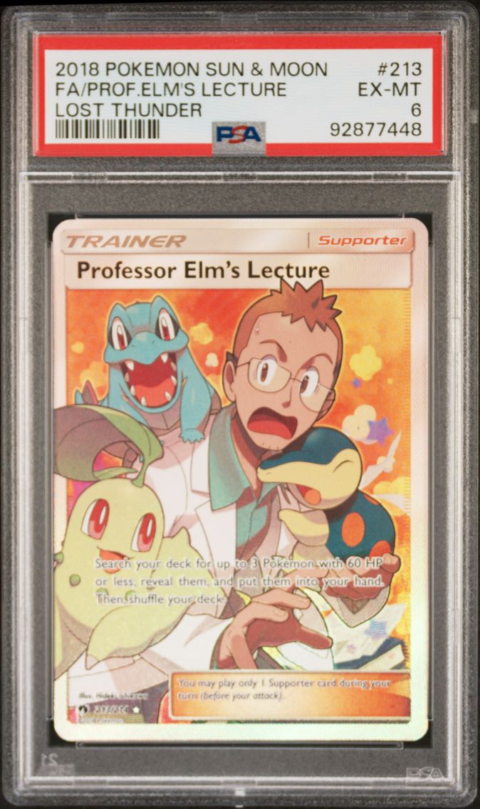 2018 #213 Full Art/Professor Elm's Lecture PSA 6 Sun & Moon Lost Thunder Pokemon