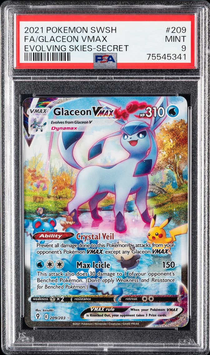 2021 #209 Full Art/Glaceon Vmax PSA 9 Sword & Shield Evolving Skies Pokemon