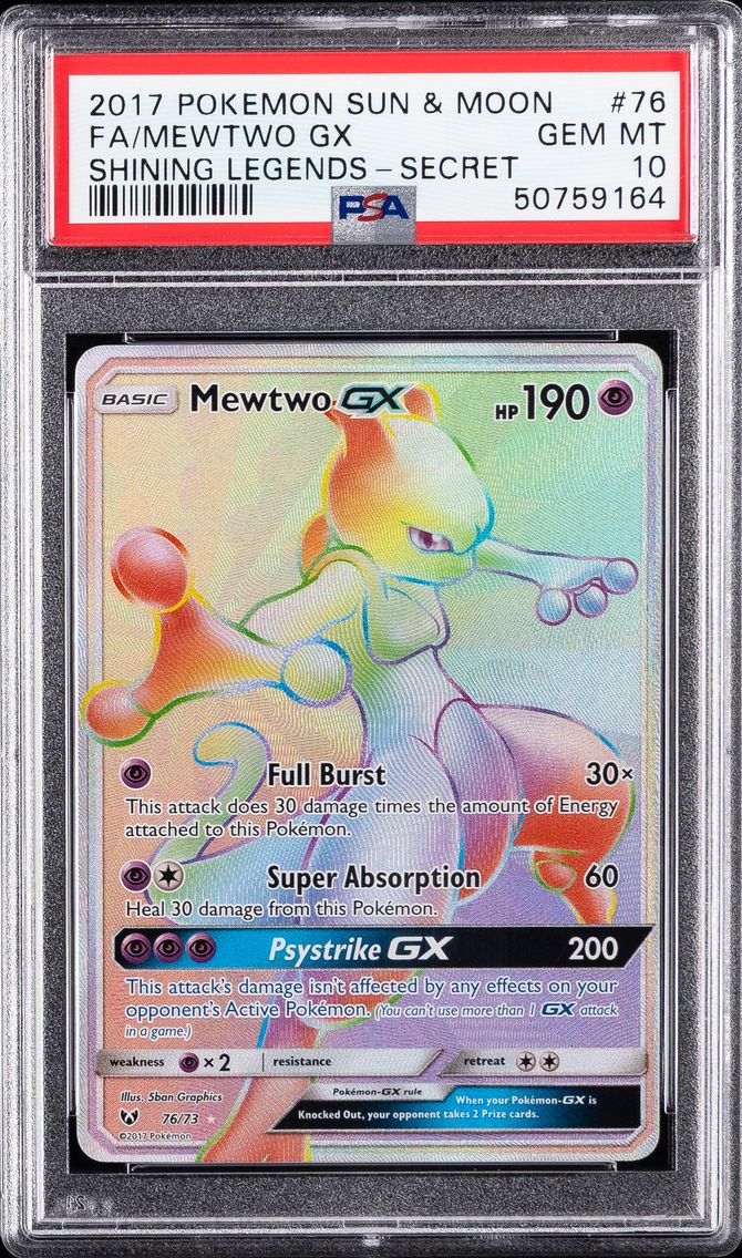 2017 #76 Full Art/Mewtwo GX PSA 10 Sun & Moon Shining Legends Pokemon