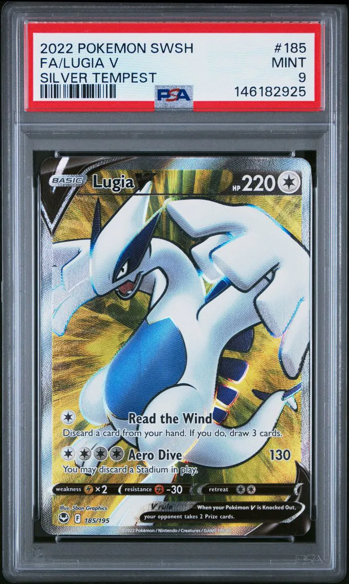 2022 #185 Full Art/Lugia V PSA 9 Sword & Shield Silver Tempest Pokemon
