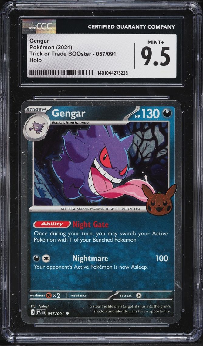 2024 Pokemon Scarlet & Violet Paldean Fates Trick Or Trade Holo Gengar #57 CGC 9.5 MINT+