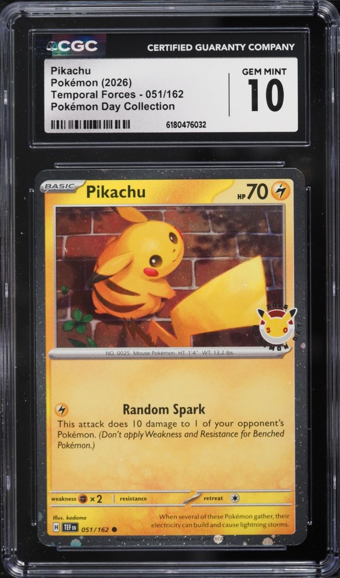2026 #51 Pikachu CGC 10 Pokemon Scarlet & Violet Temporal Forces Day Collection