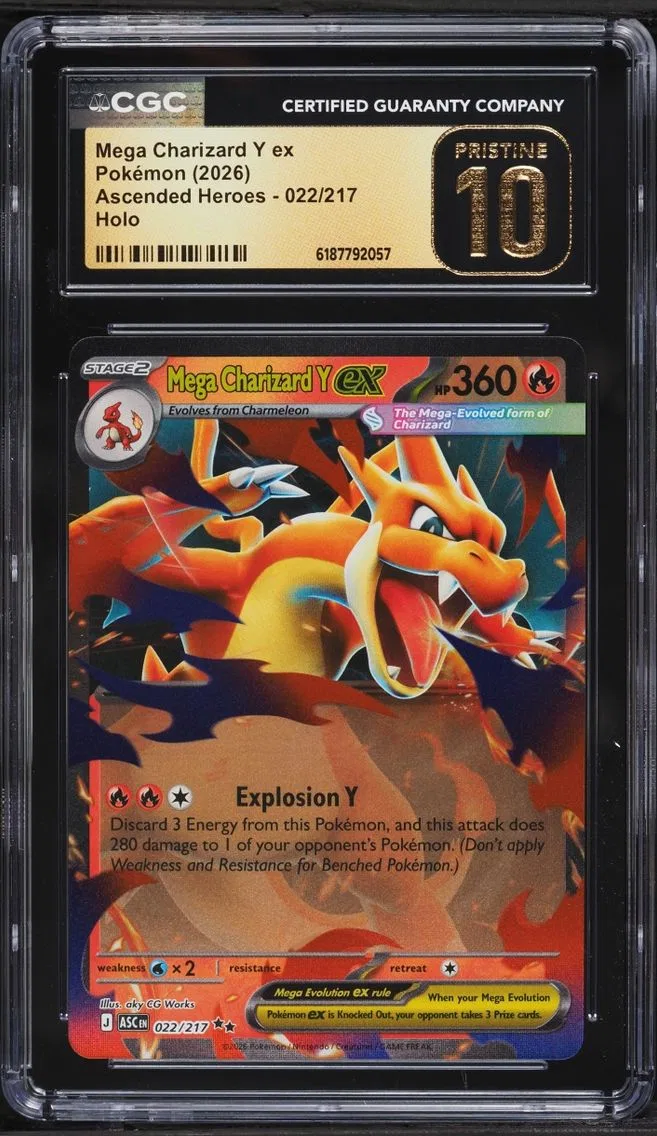 2026 #22 Mega Charizard Y EX CGC 10 Pokemon Mega Evolution Ascended Heroes Holo