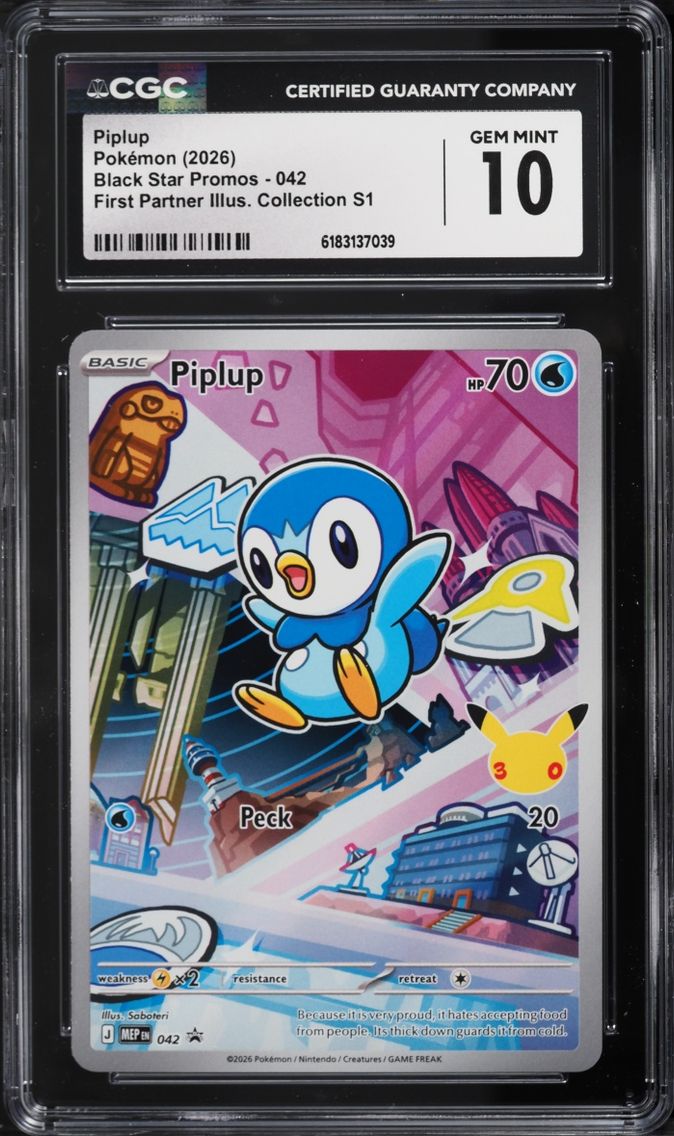 2026 Pokemon Mega Evolution Promo First Partner Illustration S1 Full Art Piplup #42 CGC 10 GEM