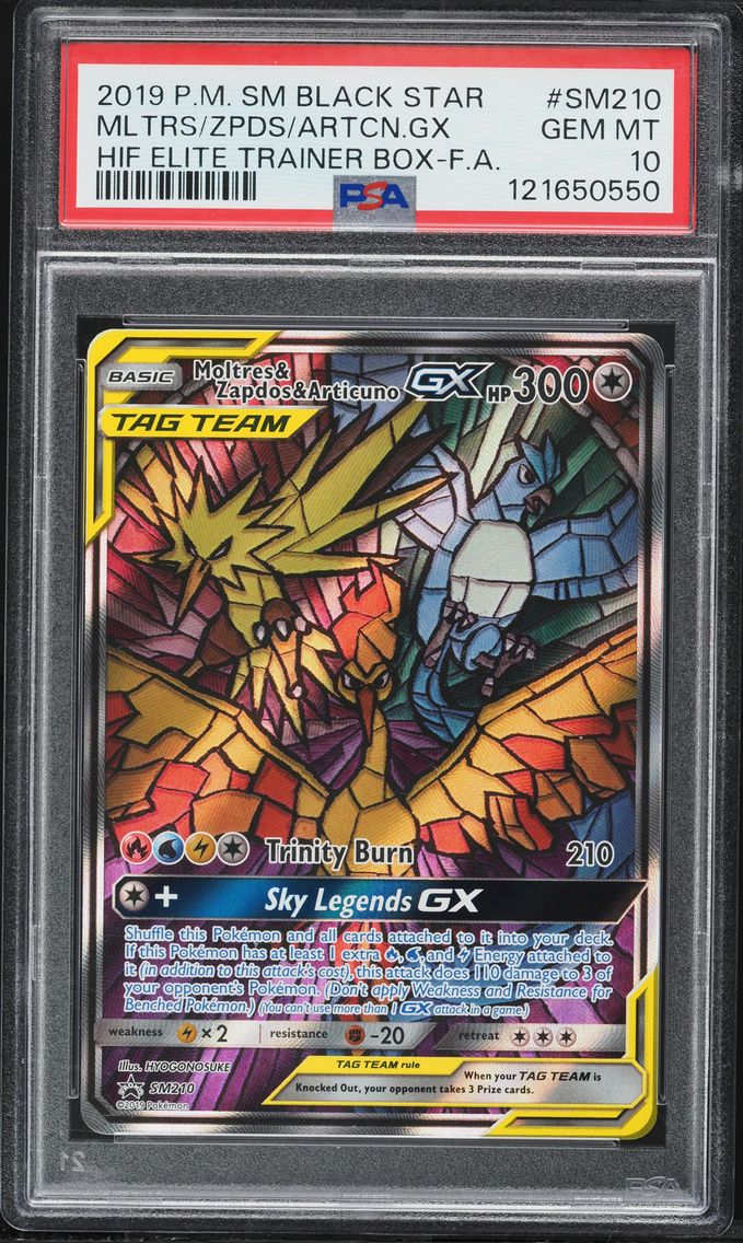 2019 #SM210 Full Art/Moltres & Zapdos & Articuno GX PSA 10 SM Black Star Promo Pokemon
