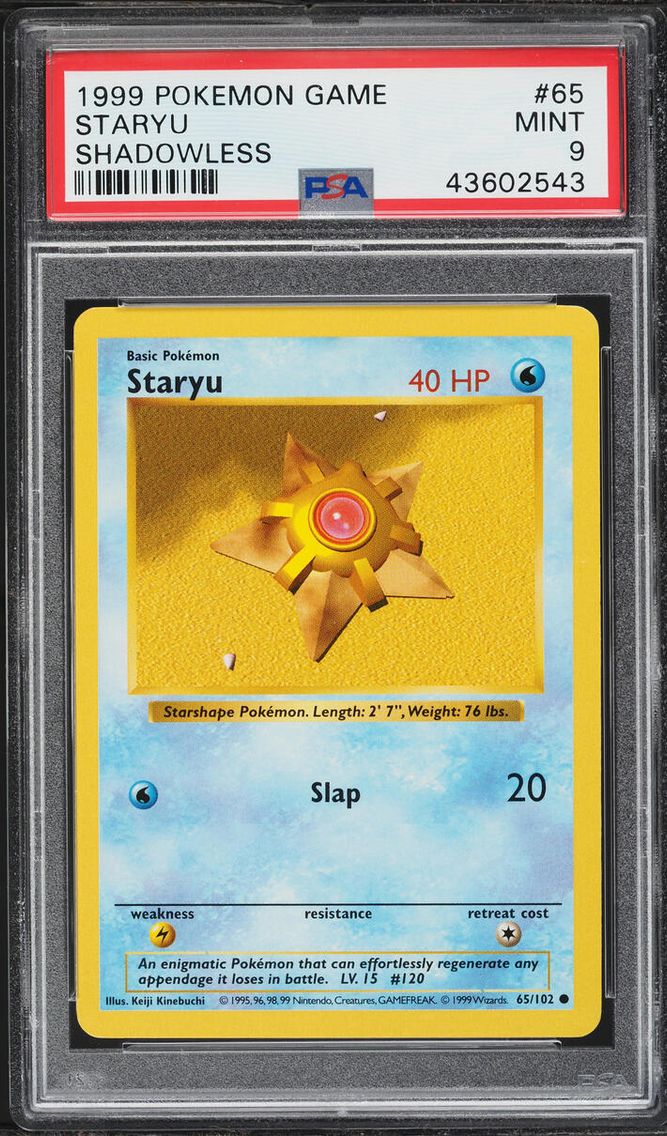 1999 Pokemon Base Set Shadowless Staryu #65 PSA 9 MINT