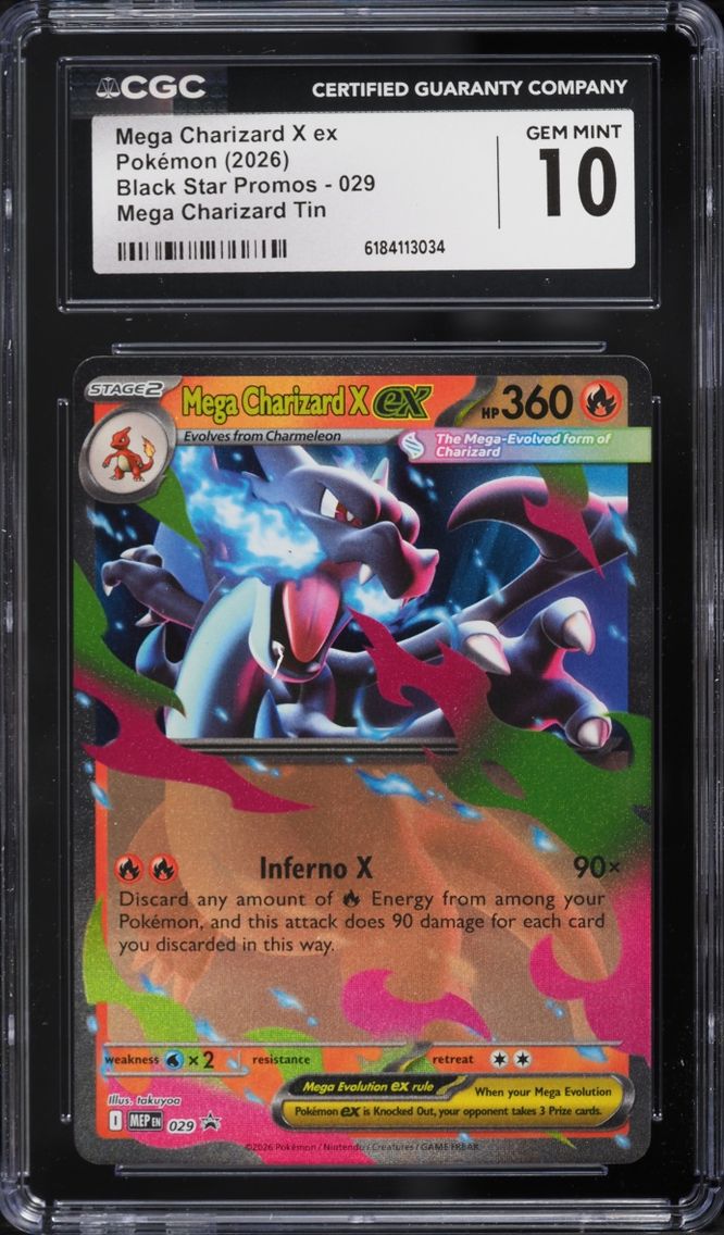 2026 #29 Mega Charizard X Ex CGC 10 Pokemon Mega Evolution Black Star Promo Tin