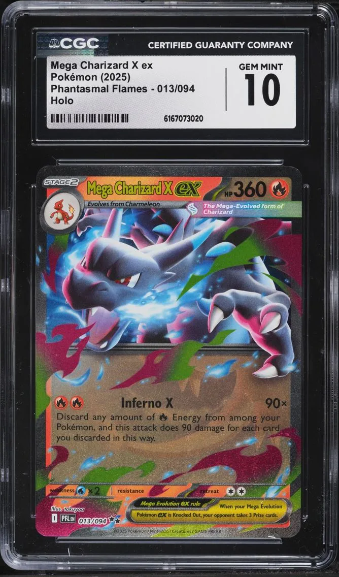 2025 Pokemon Mega Evolution Phantasmal Flames Holo Mega Charizard X ex #13 CGC 10 GEM MINT