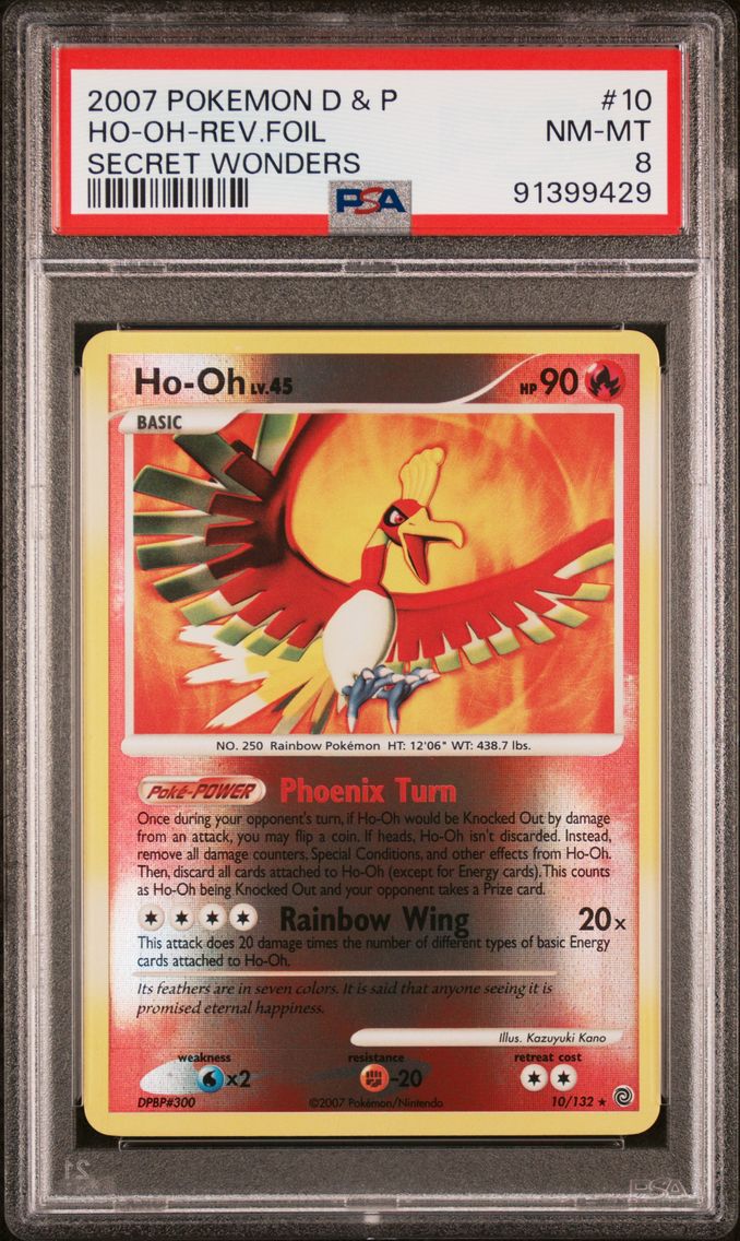 2007 #10 HO-Oh-Reverse Foil PSA 8 Diamond & Pearl Secret Wonders Pokemon