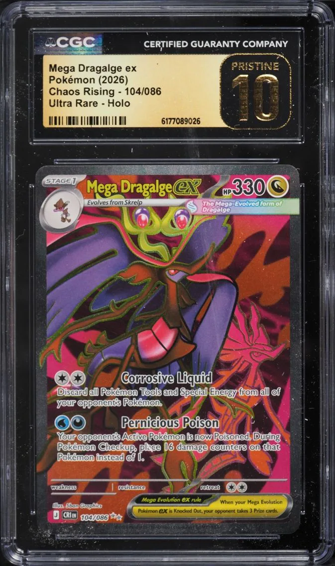 2026 Pokemon Mega Evolution Chaos Rising Full Art Mega Dragalge EX #104 CGC 10 PRISTINE