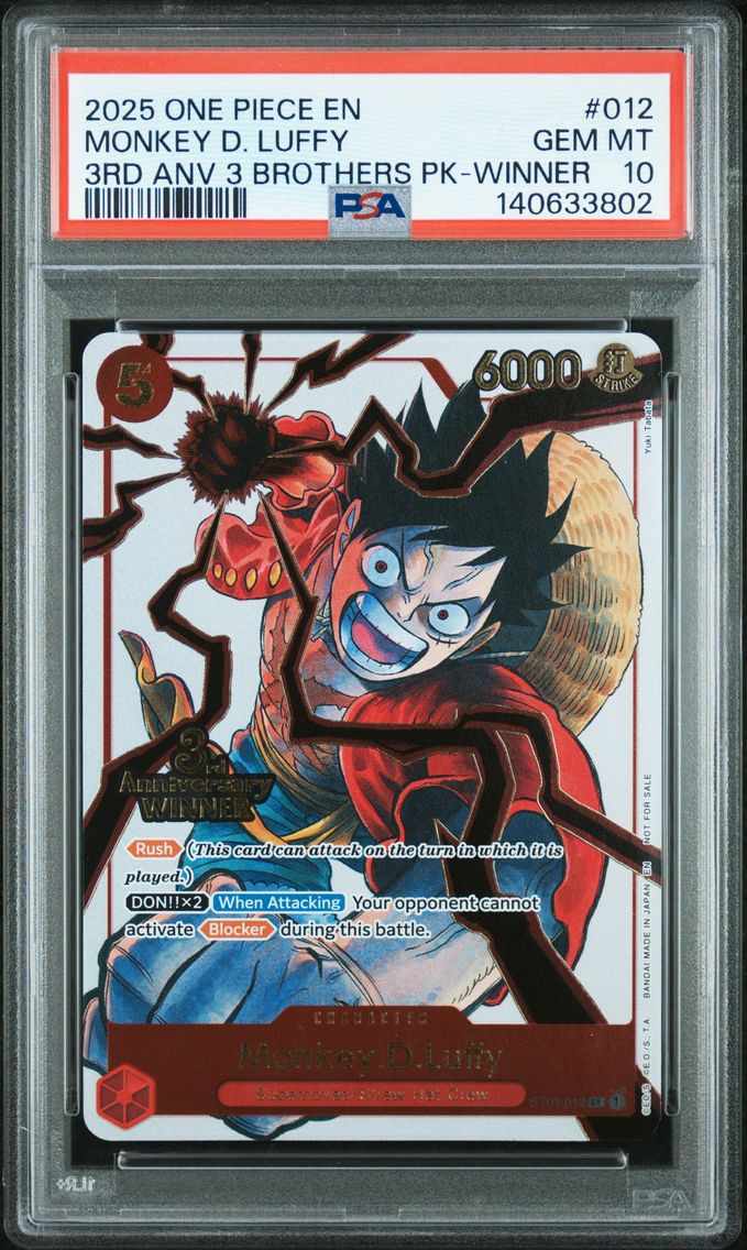 2025 #012 Monkey D. Luffy PSA 10 One Piece 3rd Anniversary Tournament 3 Brothers Pack