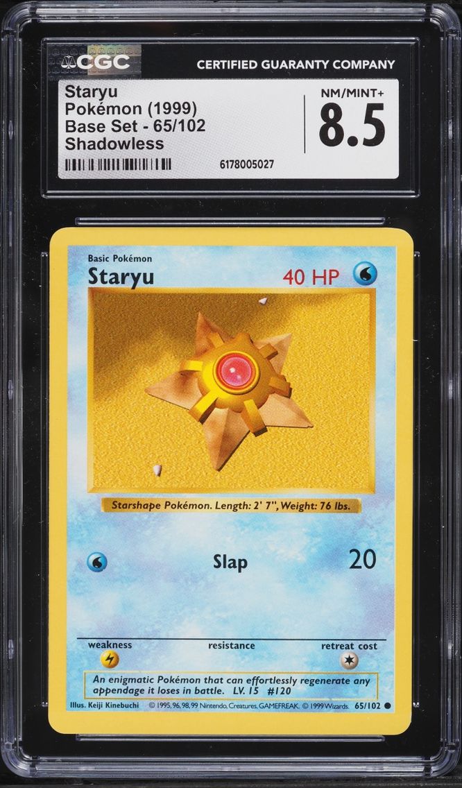 1999 Pokemon Base Set Shadowless Staryu #65 CGC 8.5 NM-MT+