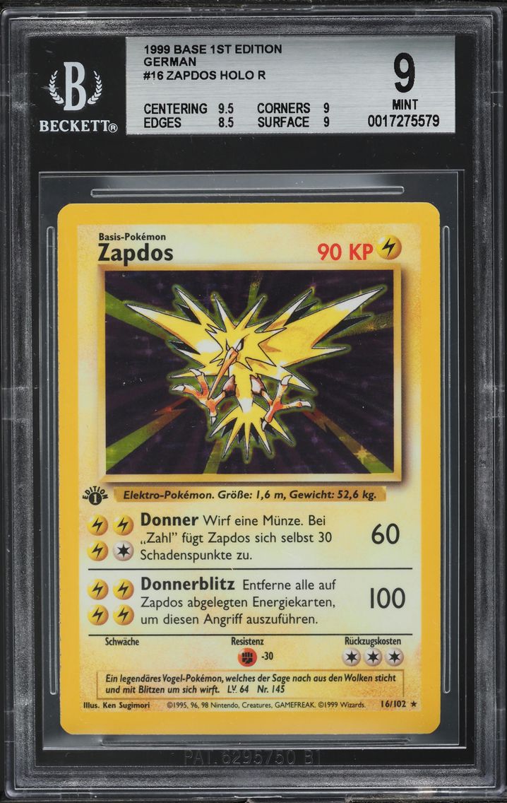 1999 #16 Zapdos-Holo 1st Edition BGS 9 German Pokemon