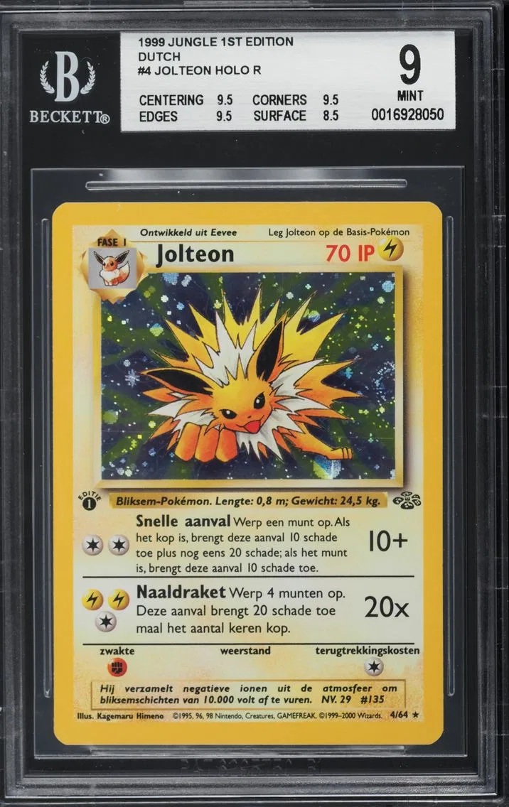 1999 #4 DUTCH JUNGLE 1ST EDITION HOLO JOLTEON BGS 9  POKEMON