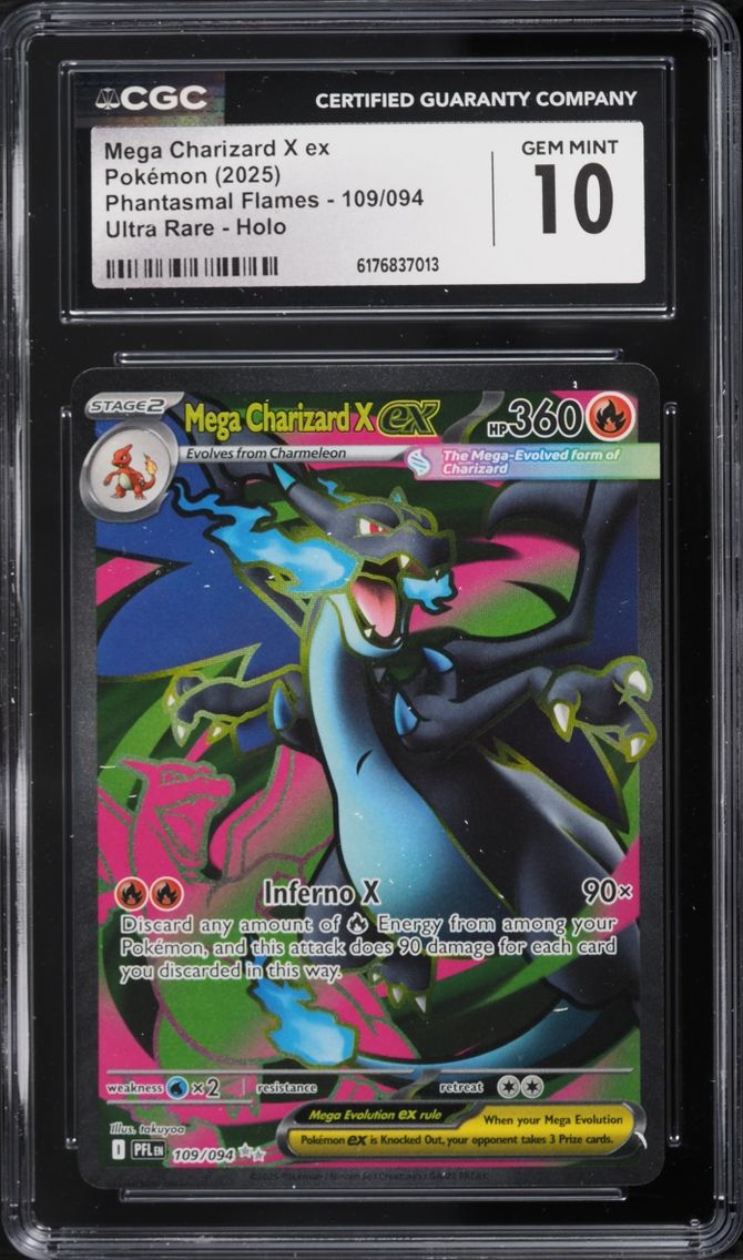 2025 Pokemon Mega Evolution Phantasmal Flames Full Art Mega Charizard X Ex #109 CGC 10 GEM MINT