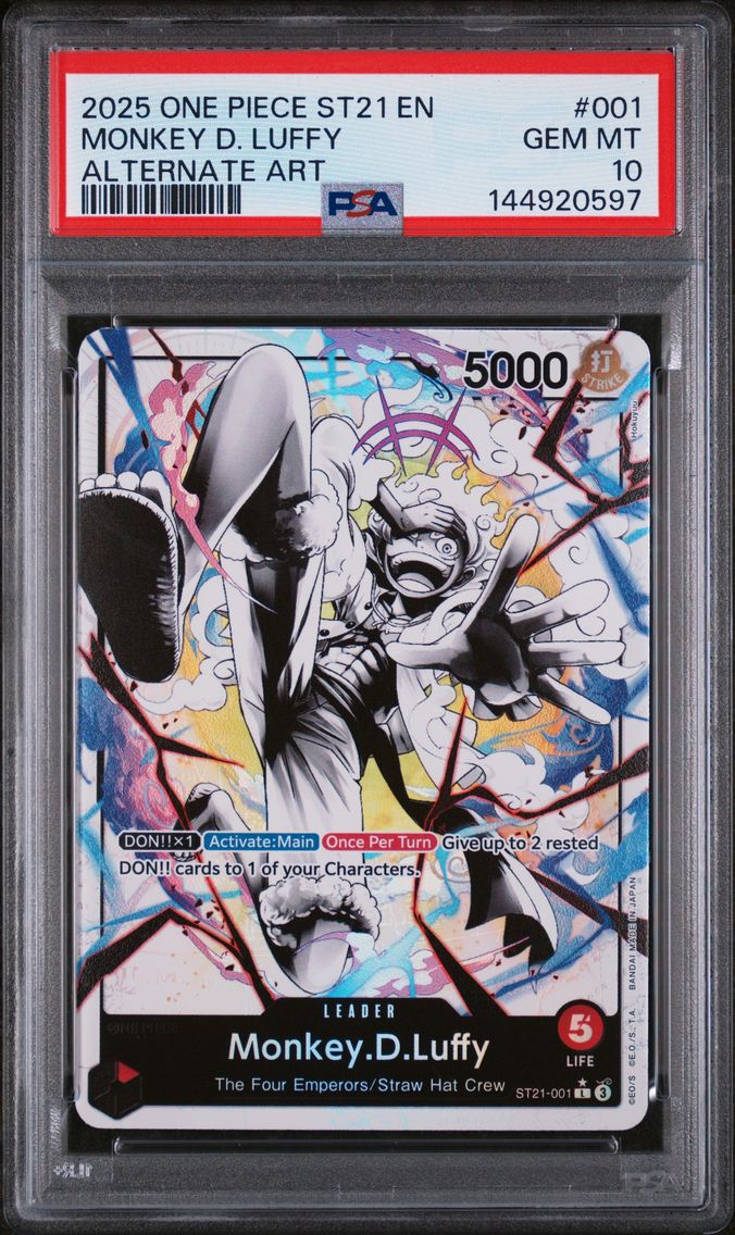 2025 #001 Monkey D. Luffy Black & White Alternate Art PSA 10 Starter Deck ST21-EX Gear 5 One Piece