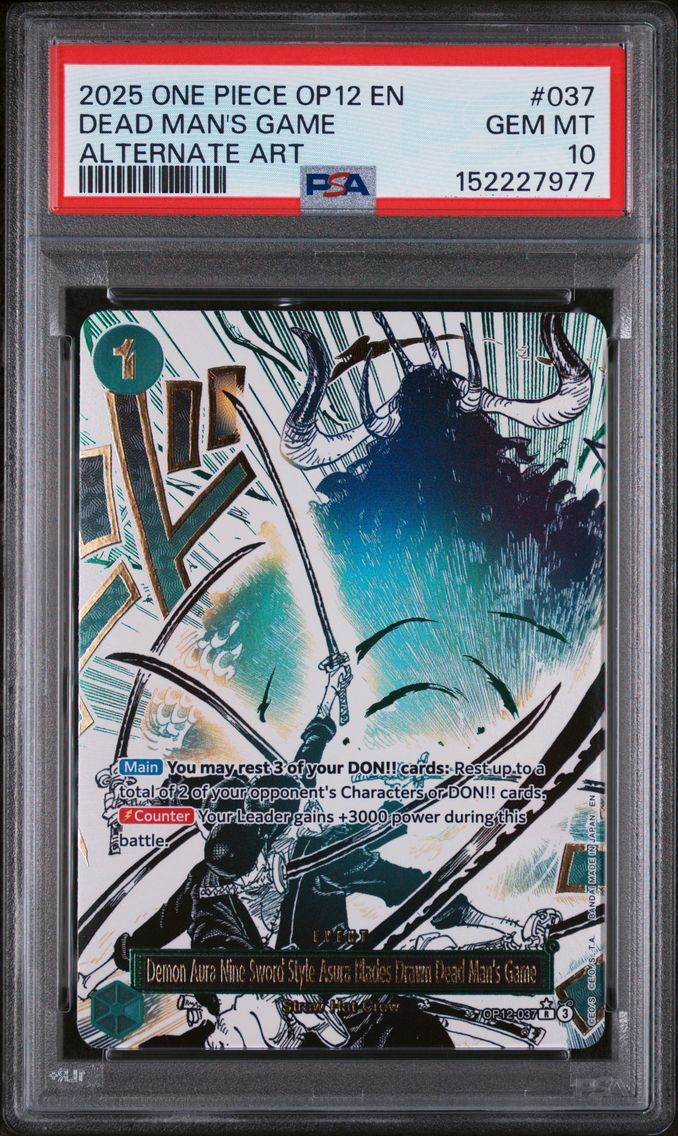 2025 #037 Demon Aura Nine-Sword Style Asura Blades Drawn Dead Man's Game PSA 10 One Piece OP12-Legacy of the Master