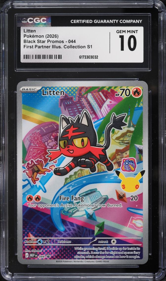2026 Pokemon Mega Evolution Promo First Partner Illustration Full Art Litten #44 CGC 10 GEM