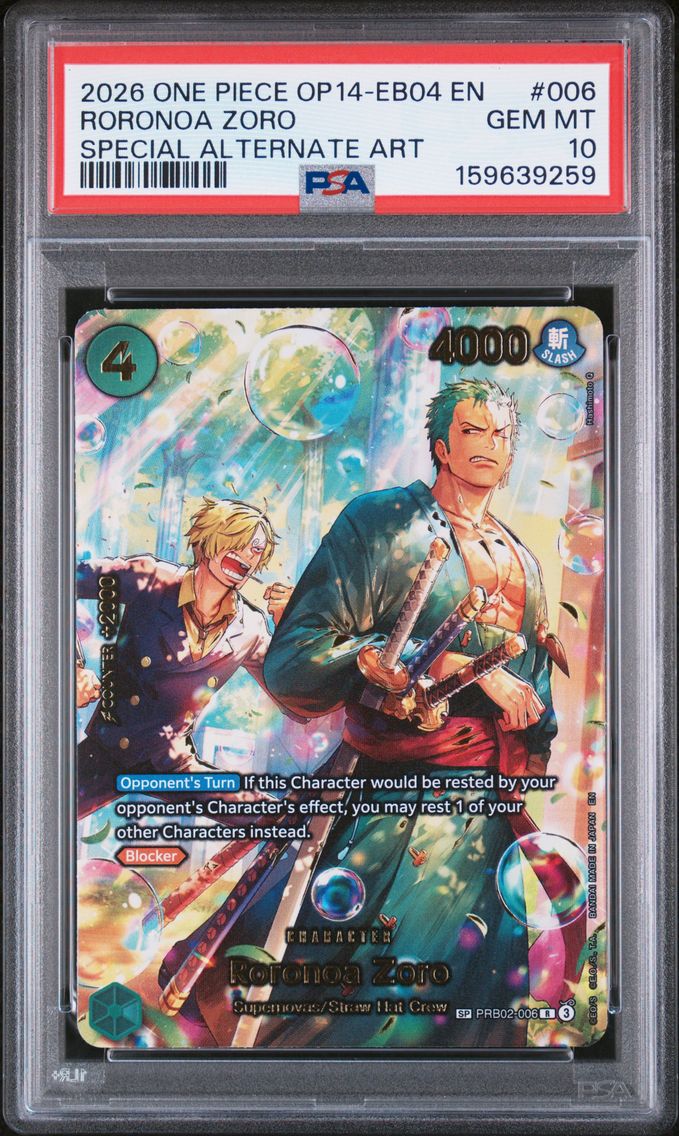 2026 #006 Roronoa Zoro PSA 10 One Piece OP14-EB04-the Azure Sea's Seven