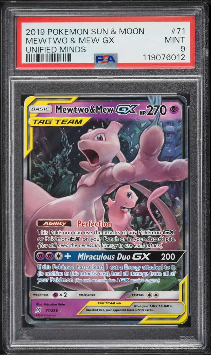 2019 #71 Mewtwo & Mew GX PSA 9 Sun & Moon Unified Minds Pokemon