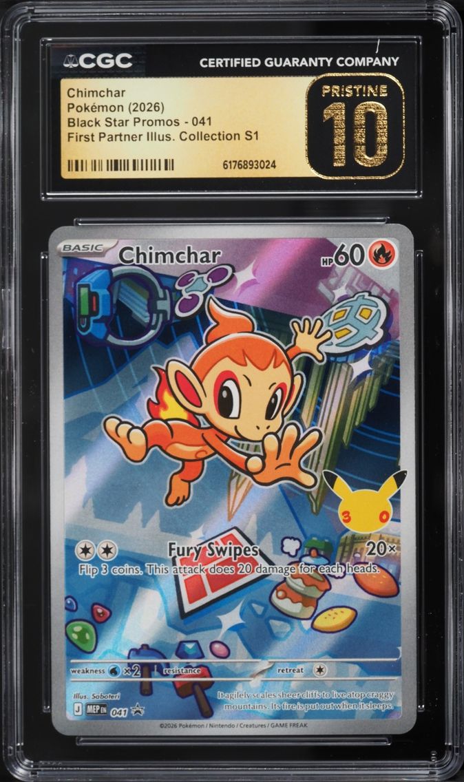 2026 Pokemon Mega Promo First Partner Illustration Full Art Chimchar #41 CGC 10 PRISTINE